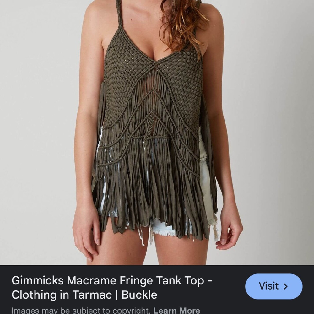 Gimmicks by BKE Olive Macrame Fringe Tank Top